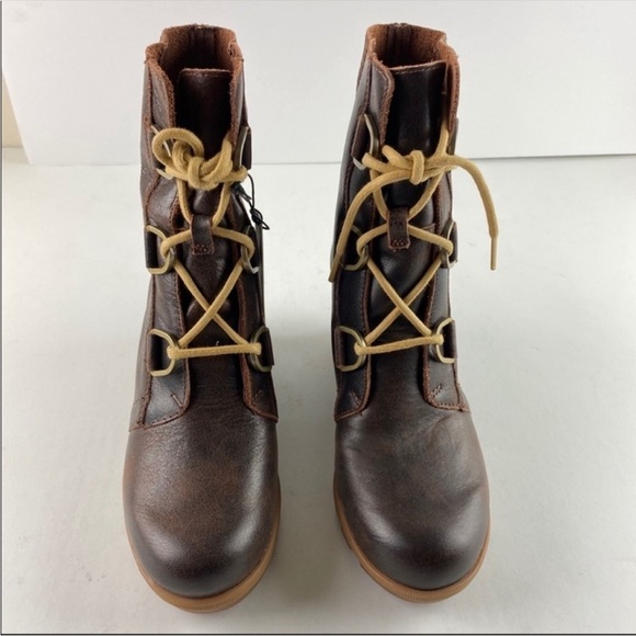 Sorel Joan Of Arctic Wedge II Leather Lace Up Boots in Burro Size 9.5 - Picture 4 of 10